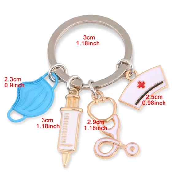 Nurse Keychain w/Mask Syringe/Stethoscope🩺 - Picture 2 of 4